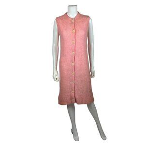 Vintage 60s Sweater Dress Womens Medium Pink Mohair Button Down Sleeveless Shift